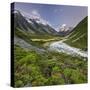 Aoraki, Hooker River, Mount Cook National Park, Canterbury, South Island, New Zealand-Rainer Mirau-Stretched Canvas