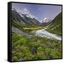 Aoraki, Hooker River, Mount Cook National Park, Canterbury, South Island, New Zealand-Rainer Mirau-Framed Stretched Canvas