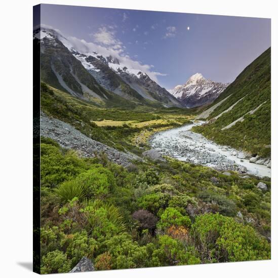 Aoraki, Hooker River, Mount Cook National Park, Canterbury, South Island, New Zealand-Rainer Mirau-Stretched Canvas