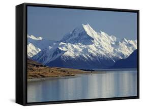 Aoraki Mount Cook and Lake Pukaki, Mackenzie Country, South Canterbury, South Island, New Zealand-David Wall-Framed Stretched Canvas