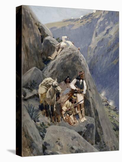Apache Indians in the Mountains, 1895-98 (Gouache on Paper)-Henry Francois Farny-Stretched Canvas