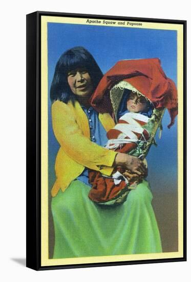 Apache Mother and Baby in Papoose-Lantern Press-Framed Stretched Canvas