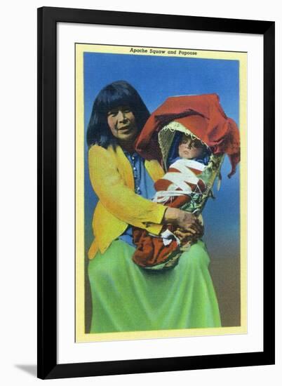 Apache Mother and Baby in Papoose-Lantern Press-Framed Art Print