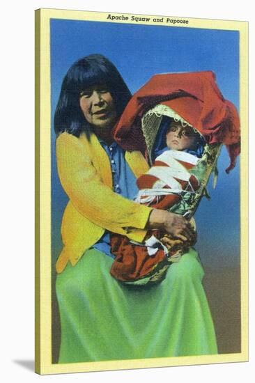 Apache Mother and Baby in Papoose-Lantern Press-Stretched Canvas