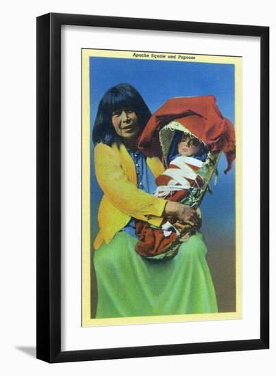 Apache Mother and Baby in Papoose-Lantern Press-Framed Art Print