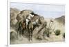 Apache Warrior Ambushing a Covered Wagon in the Southwest, c.1800-null-Framed Giclee Print