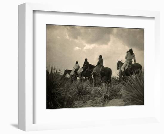 Apaches. before the Storm- Four Apache on Horseback on Horseback under Storm Clouds, 1906-null-Framed Art Print