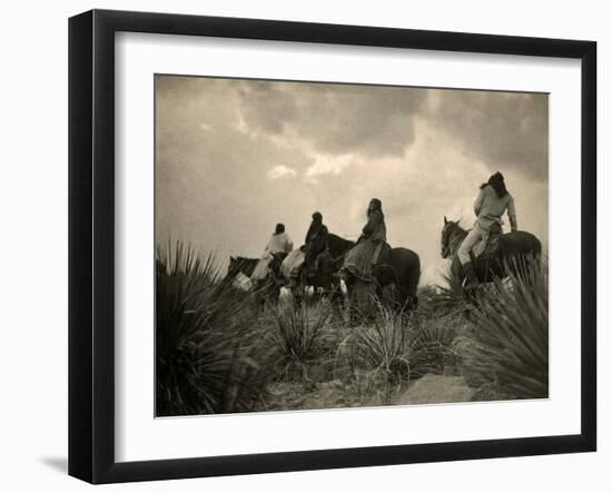 Apaches. before the Storm- Four Apache on Horseback on Horseback under Storm Clouds, 1906-null-Framed Art Print