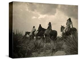 Apaches. before the Storm- Four Apache on Horseback on Horseback under Storm Clouds, 1906-null-Stretched Canvas