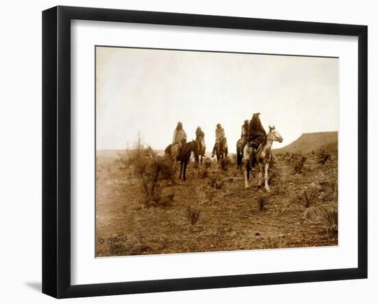 Apaches. Desert Rovers- Five Apache on Horseback in Desert, 1903-Edward S. Curtis-Framed Art Print