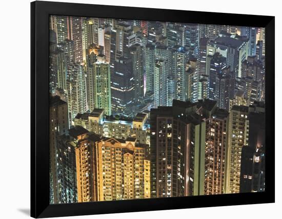 Apartment buildings in Hong Kong at night-Rudy Sulgan-Framed Photographic Print