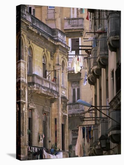 Apartment Buildings with Laundry Hanging from Balconies, Havana, Cuba, West Indies, Central America-Lee Frost-Stretched Canvas