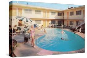 Apartment Complex Pool, Retro-null-Stretched Canvas