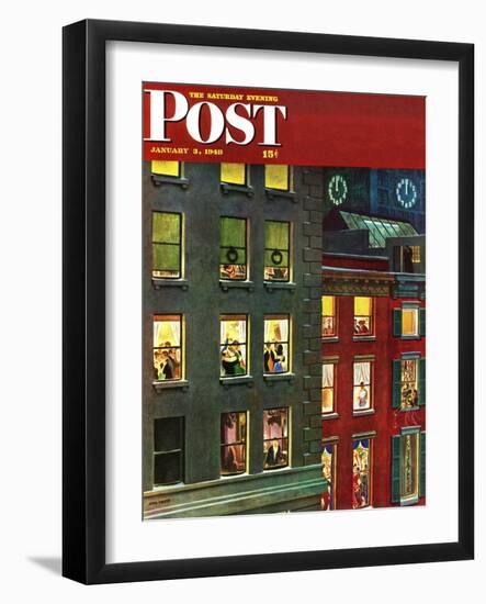 "Apartment Dwellers on New Year's Eve," Saturday Evening Post Cover, January 3, 1948-John Falter-Framed Giclee Print