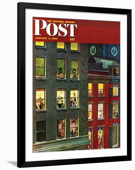 "Apartment Dwellers on New Year's Eve," Saturday Evening Post Cover, January 3, 1948-John Falter-Framed Giclee Print