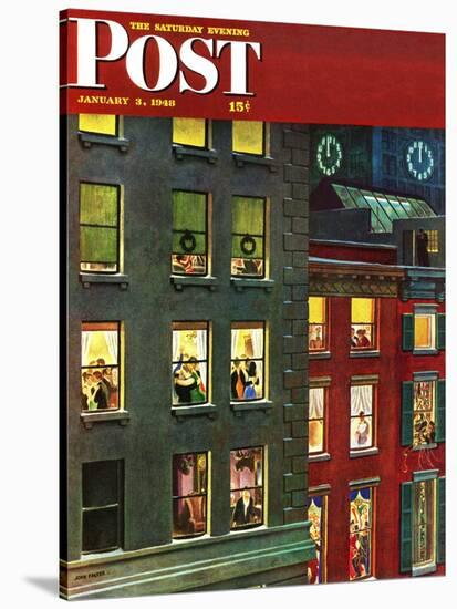 "Apartment Dwellers on New Year's Eve," Saturday Evening Post Cover, January 3, 1948-John Falter-Stretched Canvas