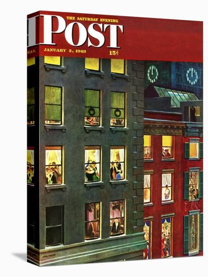 "Apartment Dwellers on New Year's Eve," Saturday Evening Post Cover, January 3, 1948-John Falter-Stretched Canvas
