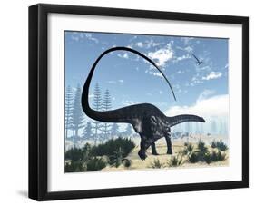 Apatosaurus Dinosaur Walking in the Desert-Stocktrek Images-Framed Art Print