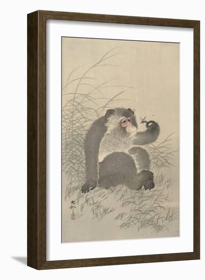 Ape with Insect and Matsuki Heikichi, C. 1900-30, Japanese Woodcut-Ohara Koson-Framed Art Print