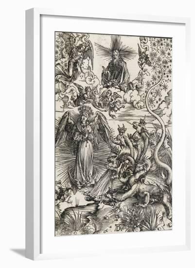 Apocalypse selon Saint Jean - La femme de soleil et le dragon à 7 têtes-Albrecht Dürer-Framed Giclee Print