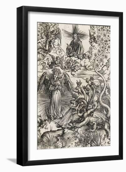 Apocalypse selon Saint Jean - La femme de soleil et le dragon à 7 têtes-Albrecht Dürer-Framed Premium Giclee Print