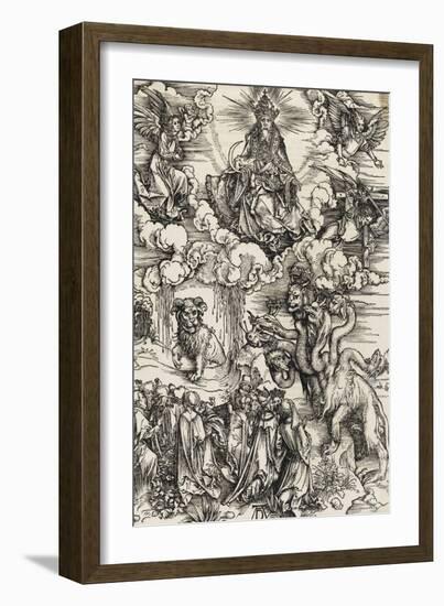 Apocalypse selon Saint Jean - Le monstre de sept têtes et la bête à cornes-Albrecht Dürer-Framed Giclee Print