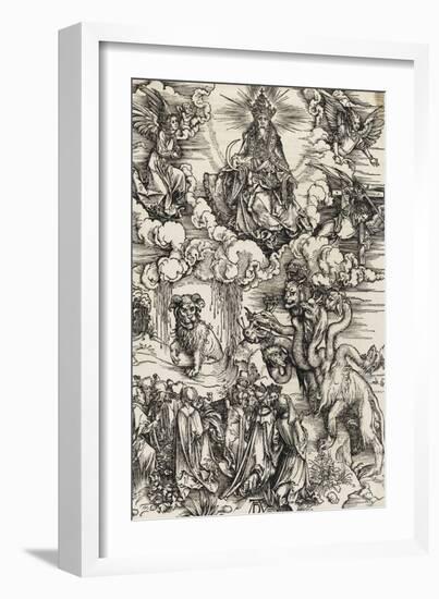 Apocalypse selon Saint Jean - Le monstre de sept têtes et la bête à cornes-Albrecht Dürer-Framed Giclee Print