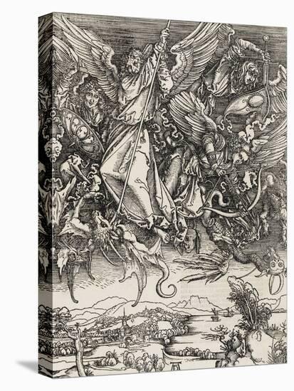 Apocalypse selon Saint Jean - Saint Michel terrassant le Dragon-Albrecht Dürer-Stretched Canvas