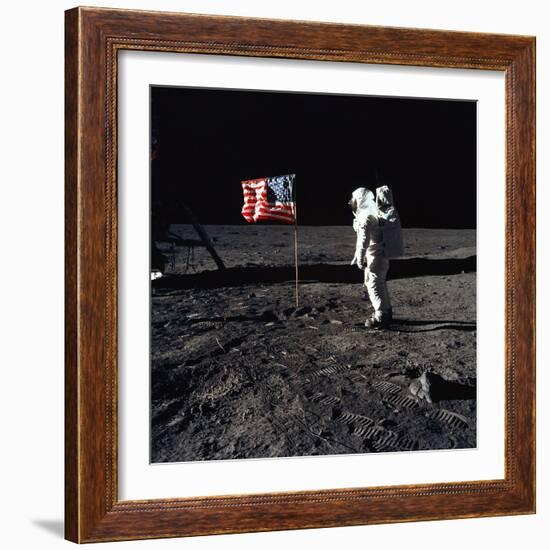 Apollo 11 Astronaut Buzz Aldrin During the First Lunar Landing, July 20, 1969-null-Framed Photo