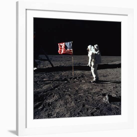 Apollo 11 Astronaut Buzz Aldrin During the First Lunar Landing, July 20, 1969-null-Framed Photo