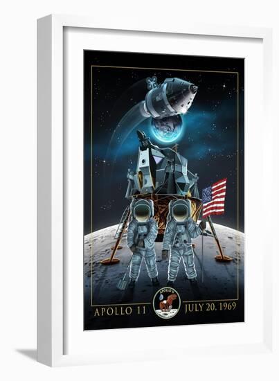 Apollo 11 - Lander and Astronauts-Lantern Press-Framed Art Print