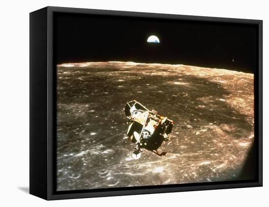 Apollo 11's Lunar Module Flying over the Moon with Earth in the Bkgrd-null-Framed Stretched Canvas