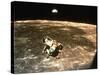 Apollo 11's Lunar Module Flying over the Moon with Earth in the Bkgrd-null-Stretched Canvas