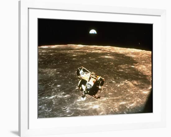 Apollo 11's Lunar Module Flying over the Moon with Earth in the Bkgrd-null-Framed Photographic Print