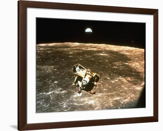 Apollo 11's Lunar Module Flying over the Moon with Earth in the Bkgrd-null-Framed Photographic Print