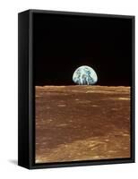 Apollo 11 View of Earth Rising Over Moon's Horizon-null-Framed Stretched Canvas
