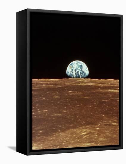 Apollo 11 View of Earth Rising Over Moon's Horizon-null-Framed Stretched Canvas