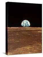 Apollo 11 View of Earth Rising Over Moon's Horizon-null-Stretched Canvas