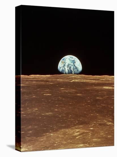 Apollo 11 View of Earth Rising Over Moon's Horizon-null-Stretched Canvas