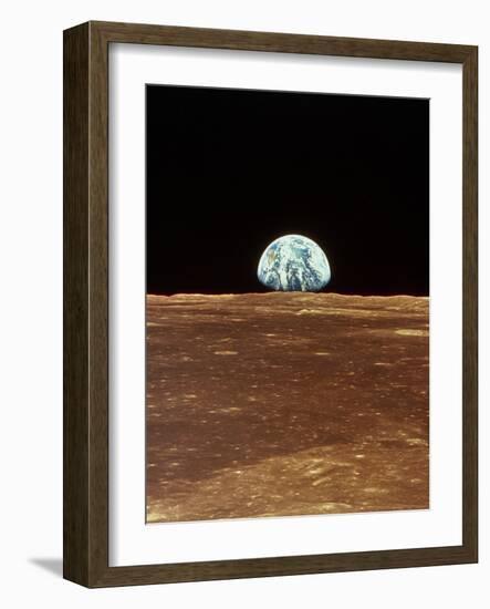 Apollo 11 View of Earth Rising Over Moon's Horizon-null-Framed Photographic Print