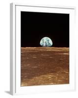 Apollo 11 View of Earth Rising Over Moon's Horizon-null-Framed Photographic Print