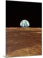 Apollo 11 View of Earth Rising Over Moon's Horizon-null-Mounted Photographic Print