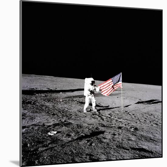 Apollo 12 Astronaut Charles "Pete" Conrad Stands Beside the United States Flag-null-Mounted Photo