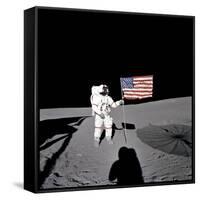 Apollo 14 Astronaut Alan B Shepard Stands by the US Flag on the Lunar Fra Mauro Highlands-null-Framed Stretched Canvas
