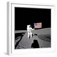 Apollo 14 Astronaut Alan B Shepard Stands by the US Flag on the Lunar Fra Mauro Highlands-null-Framed Photo