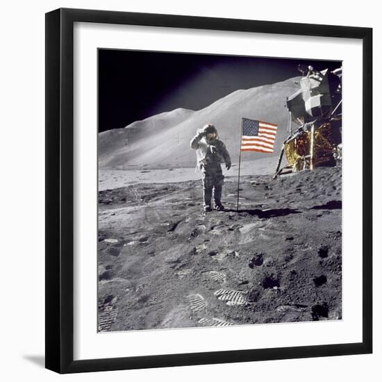 Apollo 15 Astronaut David Scott, Gives a Military Salute to US Flag on the Moon, July 30, 1971-null-Framed Photo