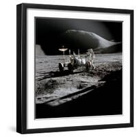 Apollo 15 Astronaut James Irwin Works at the Lunar Roving Vehicle at Hadley-Apennine Landing Site-null-Framed Photo