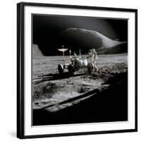 Apollo 15 Astronaut James Irwin Works at the Lunar Roving Vehicle at Hadley-Apennine Landing Site-null-Framed Photo