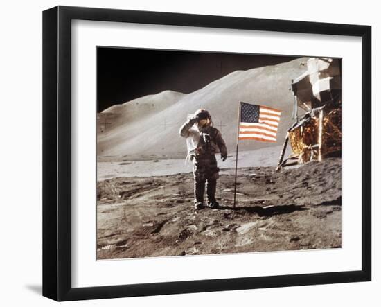 Apollo 15 Moonwalk 1971-null-Framed Premium Photographic Print