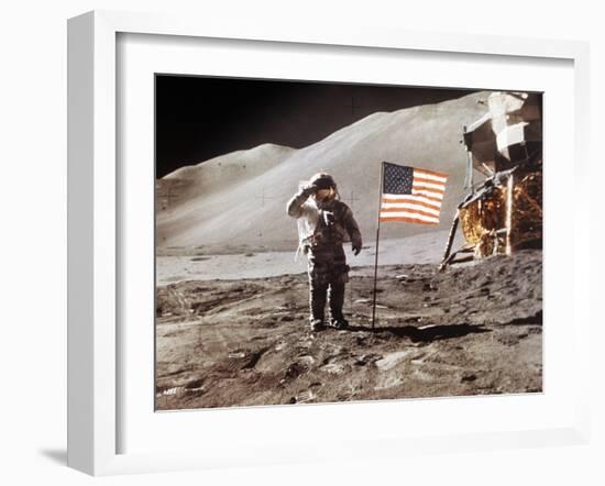 Apollo 15 Moonwalk 1971-null-Framed Premium Photographic Print